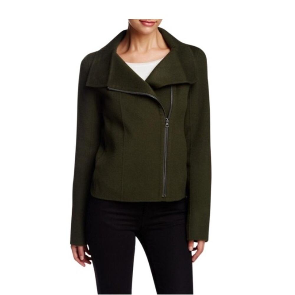 Vince Palm/ Dark Green Wool Funnel Jacket Size medium